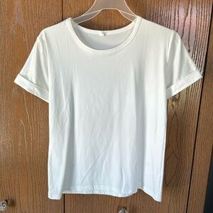 SHEIN White Buttery Soft Tee with Hemmed Sleeves